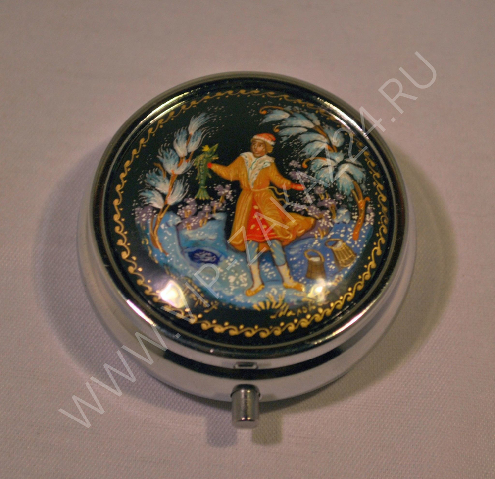 Таблетница с росписью Палех "По-щучьему велению" (худ. Марова)