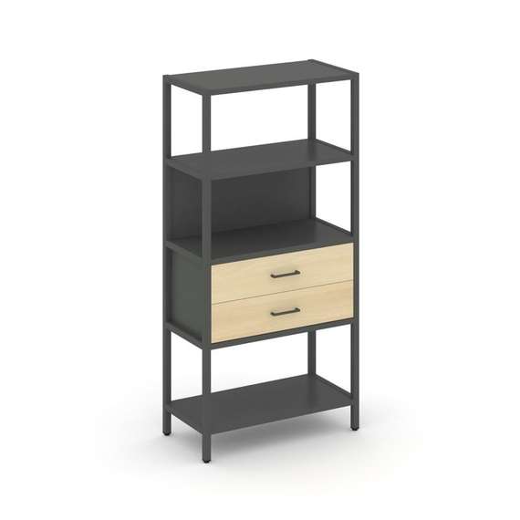 Shelf System Односекционный стеллаж четырехярусный с ящиками SN.STM-412 Антрацит/Акация Лорка/Металл