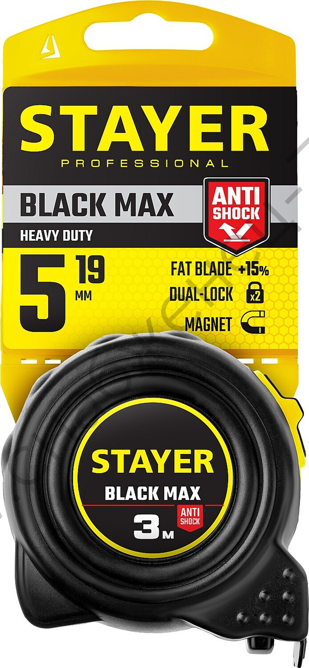 STAYER BlackMax, 5 м х 19 мм, рулетка с двумя фиксаторами, Professional (3410-05)