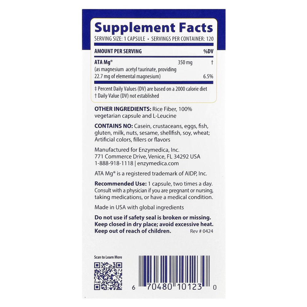 Enzymedica, Magnesium Mind, магний для поддержки когнитивных функций, 120 капсул