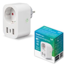 USH-A103 1G-UC-WF WHITE Умная розетка Wi-Fi. 2USB+Type-C 5В. 2.4A. 16A. До 3680Вт. Голосовое управление+приложение UnielSmart. TM Uniel