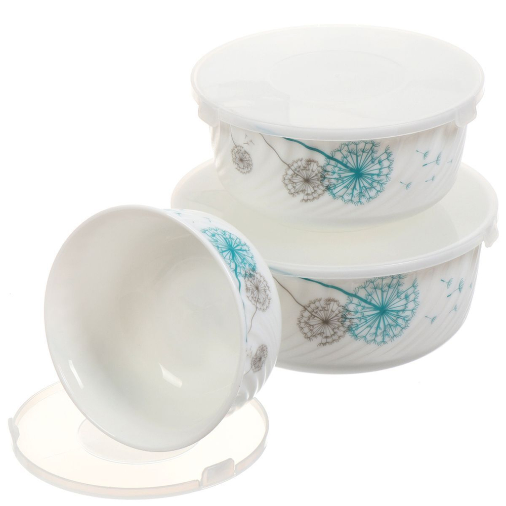 Салатник стеклокерам, кругл, 3 шт, 19, 16, 14 см, с крыш, подар уп, Одуванчик, Daniks, K2124