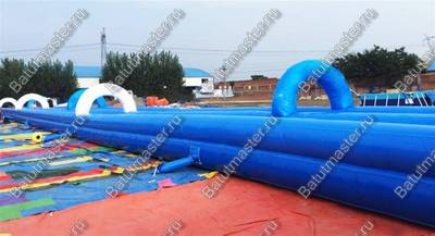 Водная горка с надувным дном, на подкачке ТУРБО "Река", 100*6*2 м