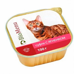 BioMenu Консервы д/кошек суфле Ягненок ламистер, 100гр