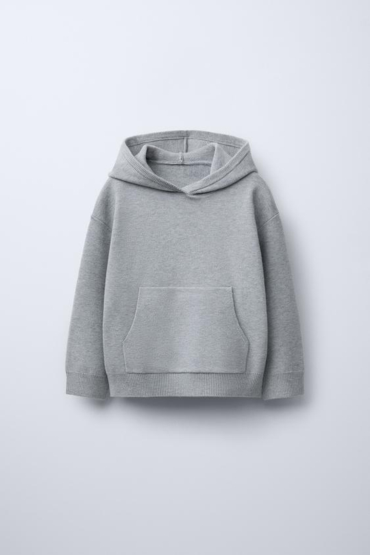 ZARA СВИТЕР С КАПЮШОНОМ, СЕРЫЙ С МЕЛАНЖЕВЫМ ЭФФЕКТОМ