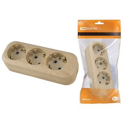 Корпус удлинителя 3 гн, 2 + 3, с/з, 16 А, 250 В, сосна, TDM, Эко, SQ1806-0048