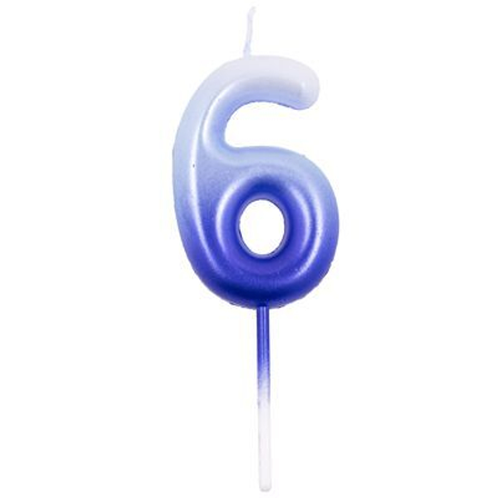 Свеча-цифра "6" Омбре голуб/синий, 6см.