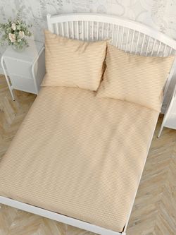 Постельное белье Сказка "Вязание на бежевом" 1,5-сп Наволочка 50х70 см 1 шт Простынь на резинке 90х200 см Пододеяльник 145х215 см, перкаль