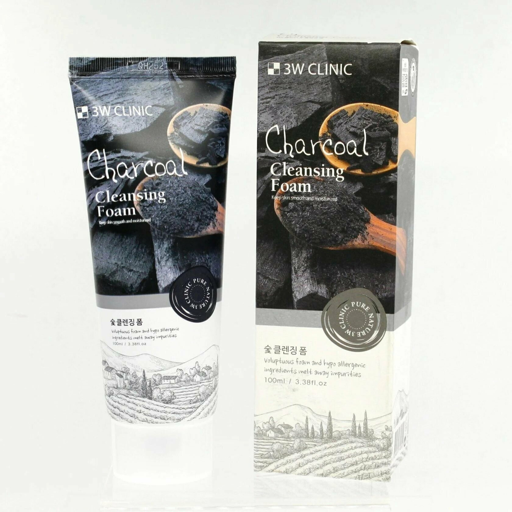 3W Clinic пенка для лица Charcoal Cleansing Foam, 100 мл, 100 г