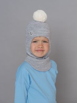 Шлем весенний/осенний вязаный (Св.серый) с мех.помпоном ЧУ