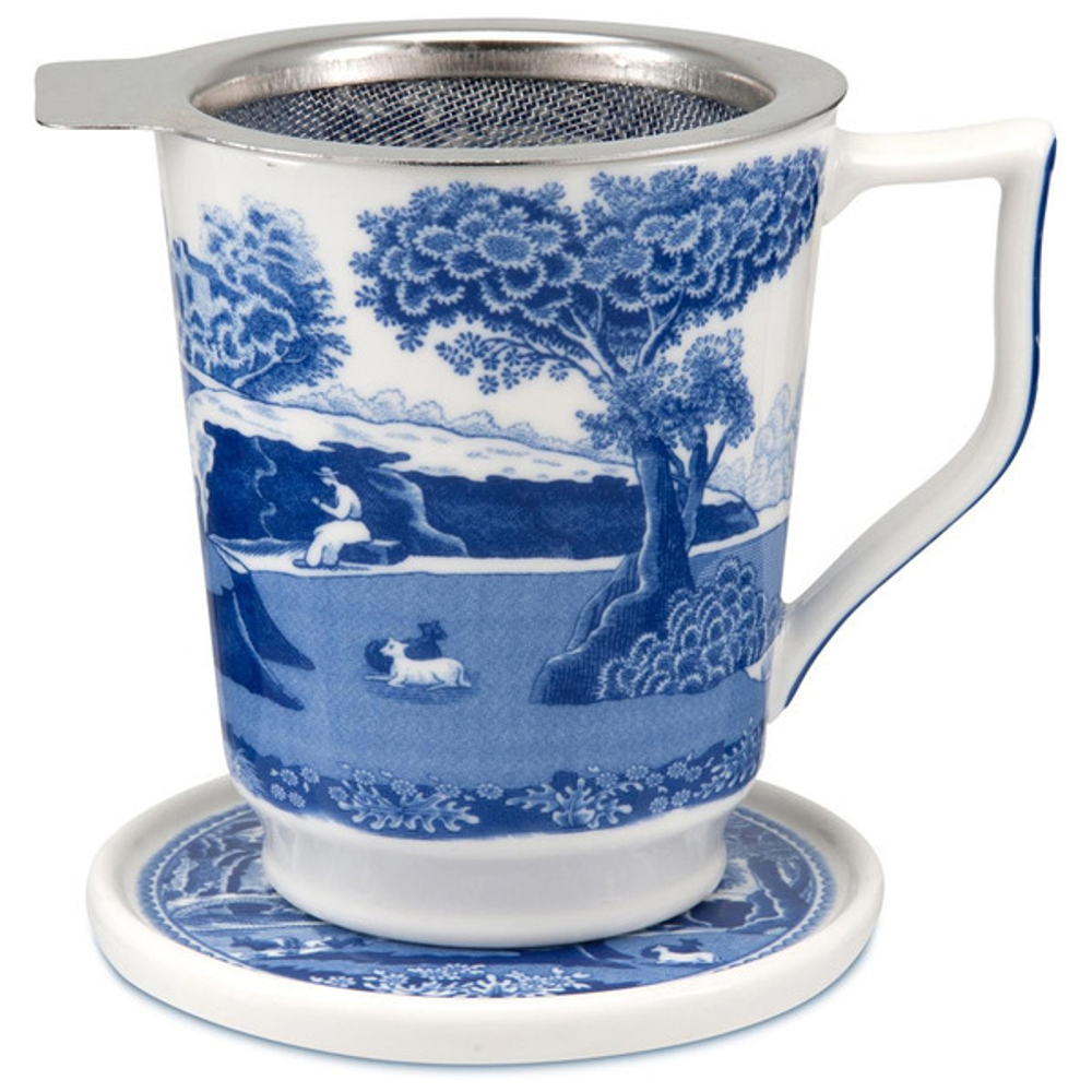 Кружка с ситечком и подставкой 350мл Spode Голубая Италия