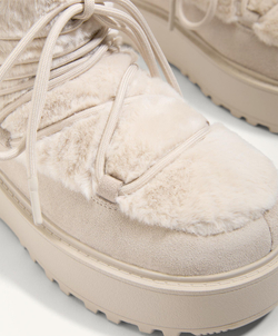 OYSHO Ботинки из искусственного меха и спилка на шнуровке, бежевый