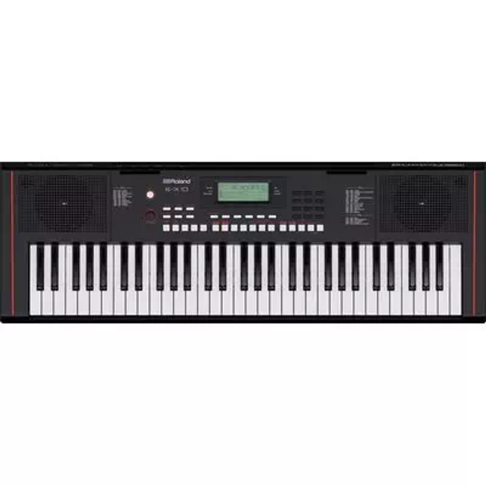 Roland E-X10 синтезатор с автоаккомпанементом, 61 клавиша, 64 полифония, 207 стилей, 610 тембров. Вес (без адаптера и подставки для нот): 3,9 кг.