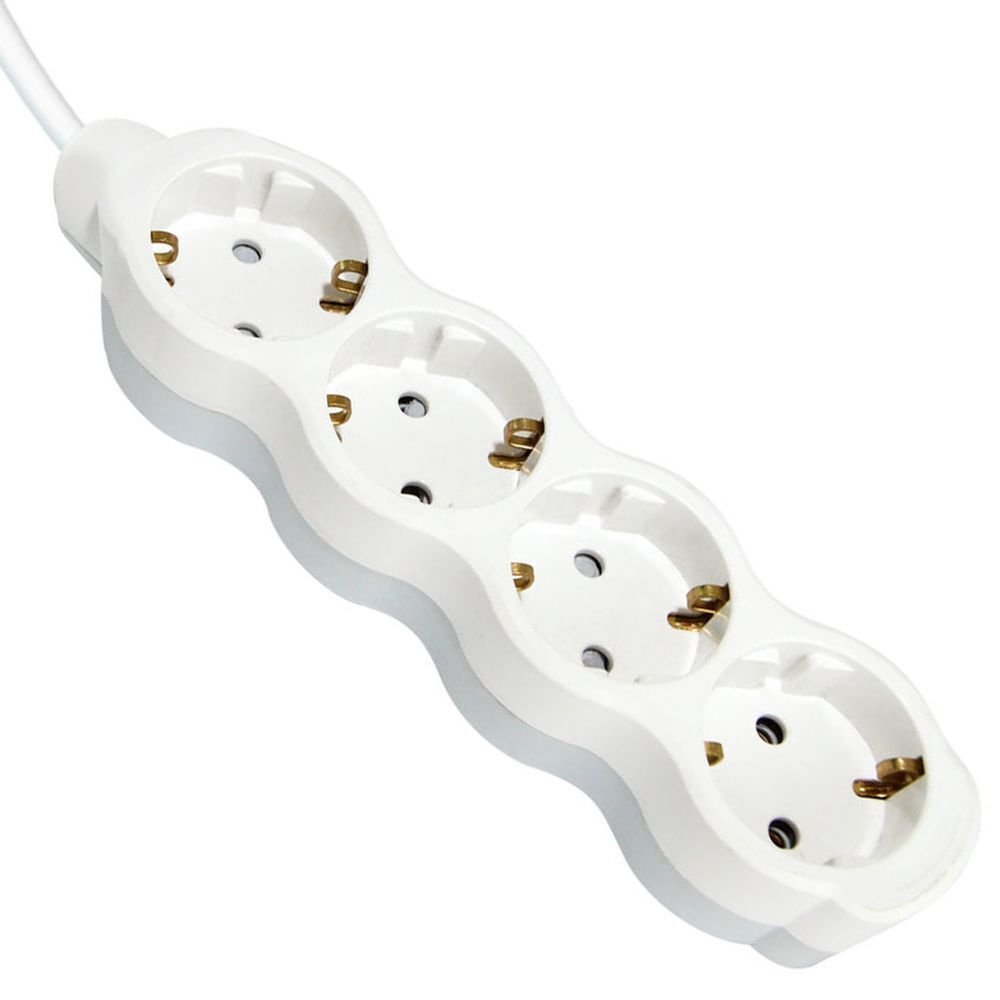 Удлинитель бытовой 4 гн, 1.5 м, ПВС, 3х1 мм2, с/з, 16 А, 250В,с з/ш, бело-сер, TDM, Люкс УЛ04, SQ130