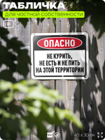 Табличка для частной территории "Не курить не есть и не пить на этой территории", на дом, для участка, организаций, предупреждающая, 40х30 см, Silver Plane x Айдентика Технолоджи