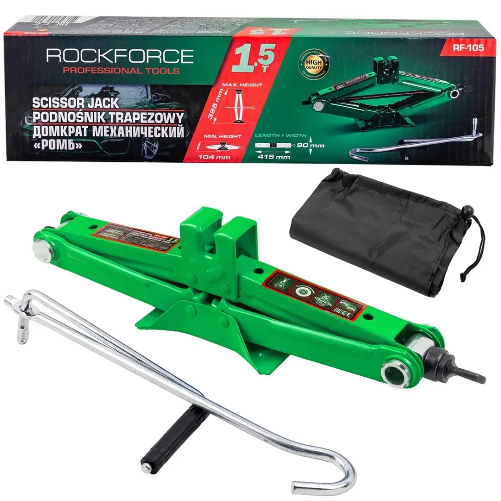 Домкрат механический ''ромб''1.5т (h min 104мм, h max 385мм, L-415мм) RockForce##Rock FORCE RF-105