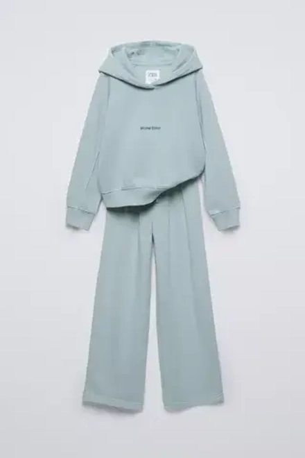 ZARA КОМПЛЕКТ ИЗ ХУДИ И БРЮК WIDE LEG, ПАСТЕЛЬНО-СИНИЙ