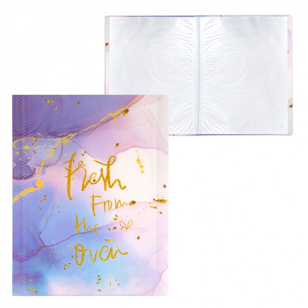 Папка с 60 вкладышами Alingar, А4, 310х235 мм, пластик, 400 мкм, мраморный дизайн с надписью "Fresh", сиреневый