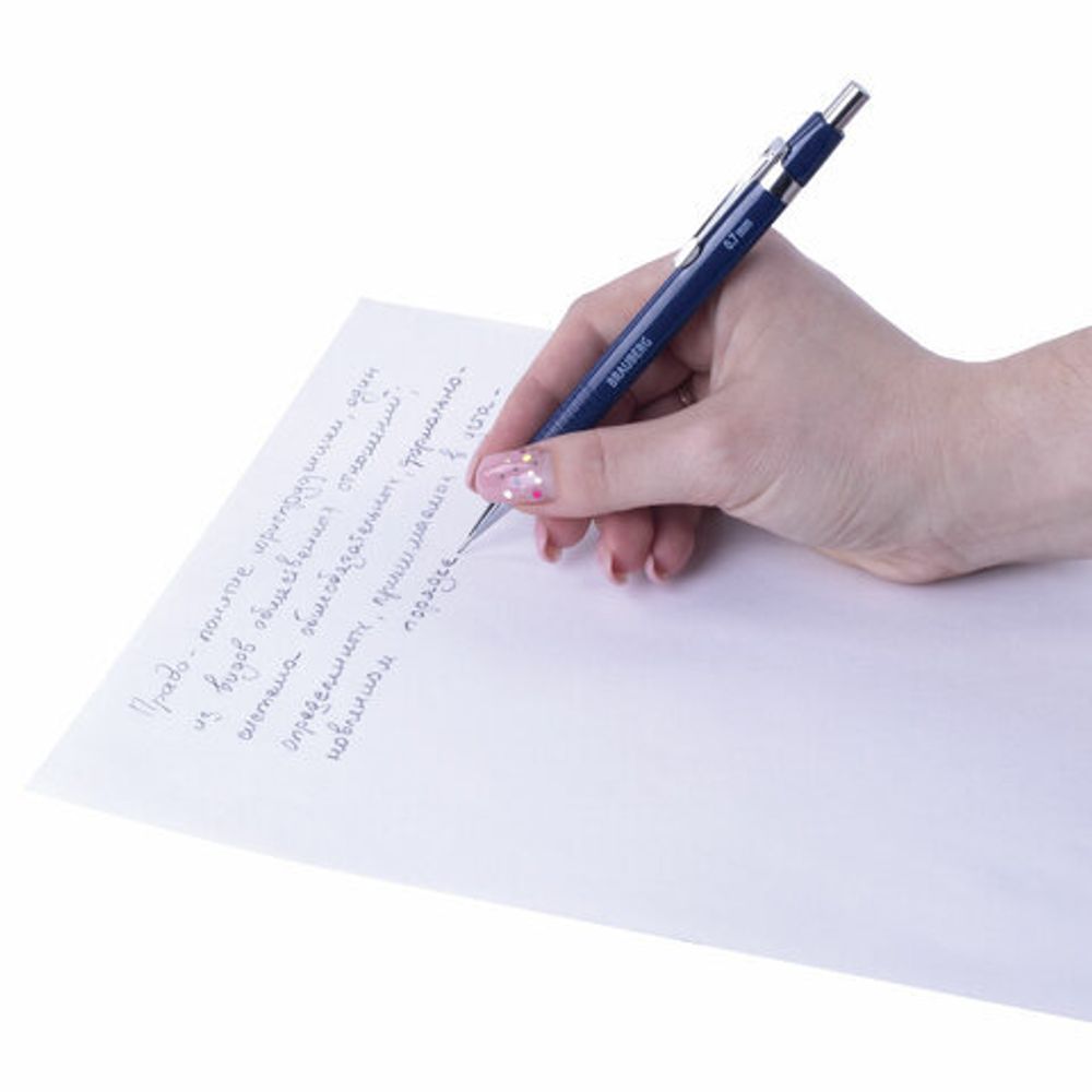 Набор BRAUBERG: механический карандаш, трёхгранный синий корпус + грифели HB, 0,7 мм, 12 штук, блистер, 180494