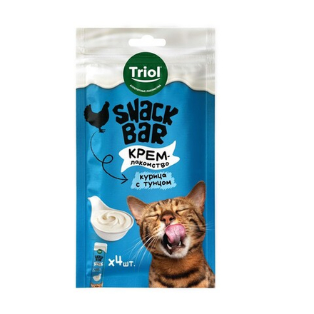 TRIOL Snack Bar Лакомство для кошек "Крем из курицы с тунцом" 0,04 кг