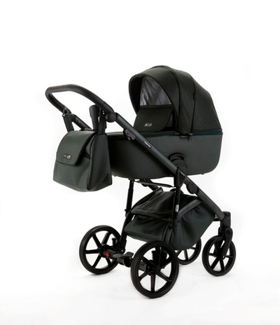 Детская универсальная коляска Adamex NOLA Natura FOREST-12 (2в1) - Темно-зелная ткань, Темно-зеленая экокожи