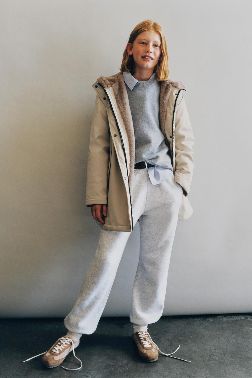 ZARA ПРОРЕЗИНЕННАЯ КУРТКА WATER REPELLENT С ЭФФЕКТОМ МЕХА, ПЕСОЧНЫЙ