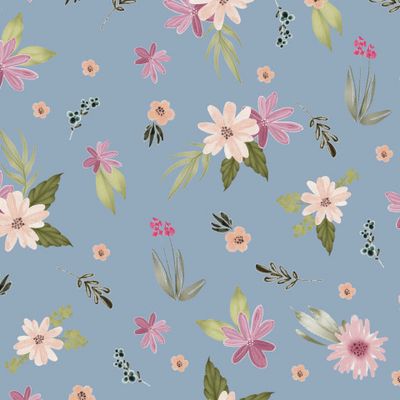 пастельные мелкие цветы на голубом фоне