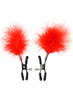 Зажимы для сосков с красным пухом Theatre (Цвет: красный)