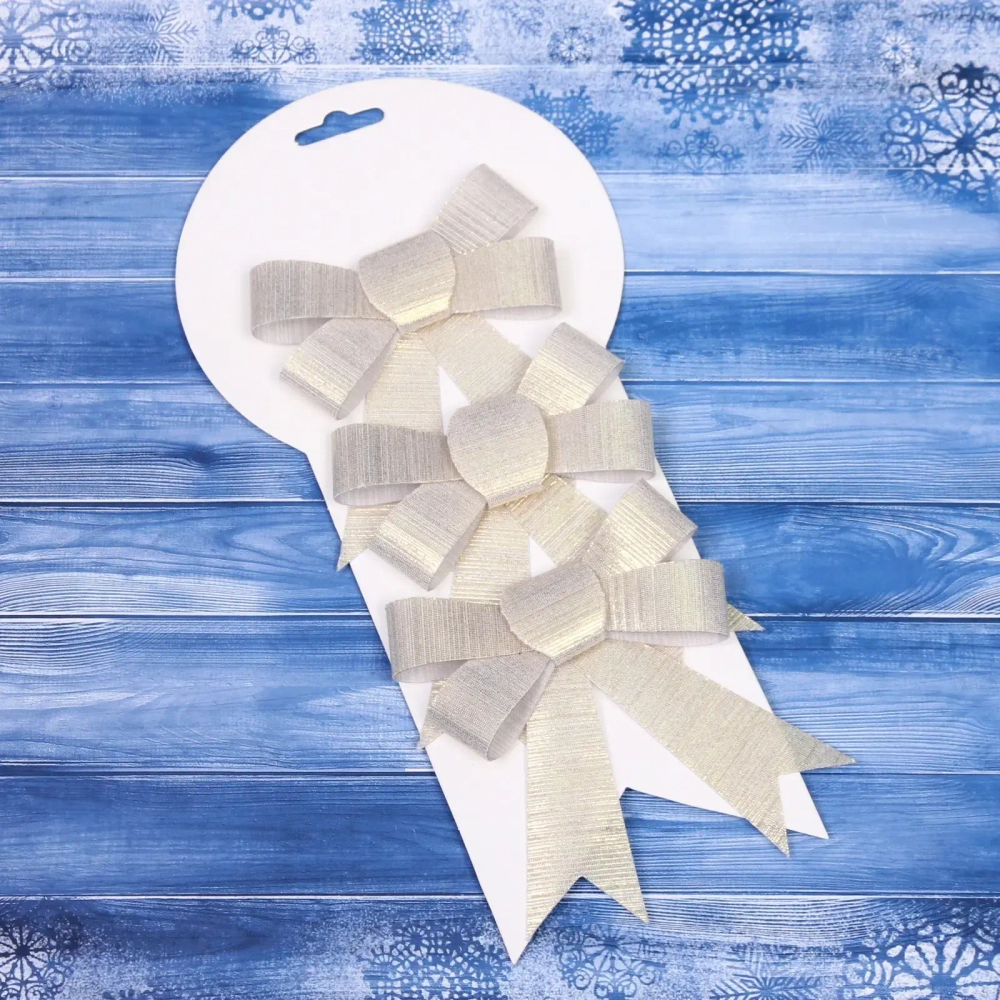 Бант на ёлку «Волшебство» 9*12 см (набор 3 шт), Перламутр