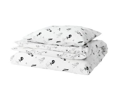 AFTONSPARV АФТОНСПАРВ Пододеяльник и наволочка, космический белый/черный,150х200/50х60 см