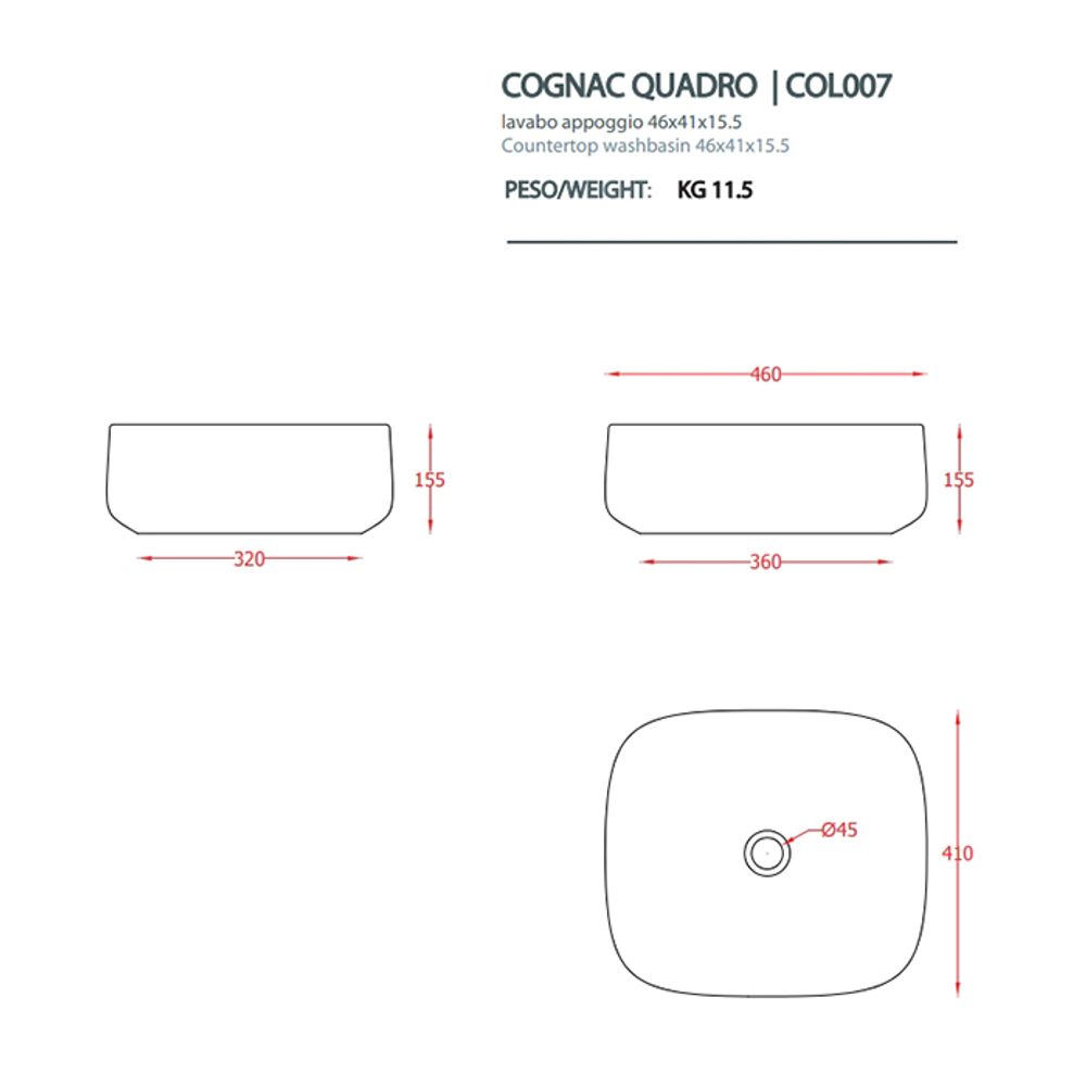 Раковина Artceram Cognac COL007 01 00 накладная 46 см, цвет белый
