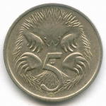 5 центов 1981 год. Австралия (Елизавета II). Ехидна. Медно-никель, диаметр 19.4 мм. XF
