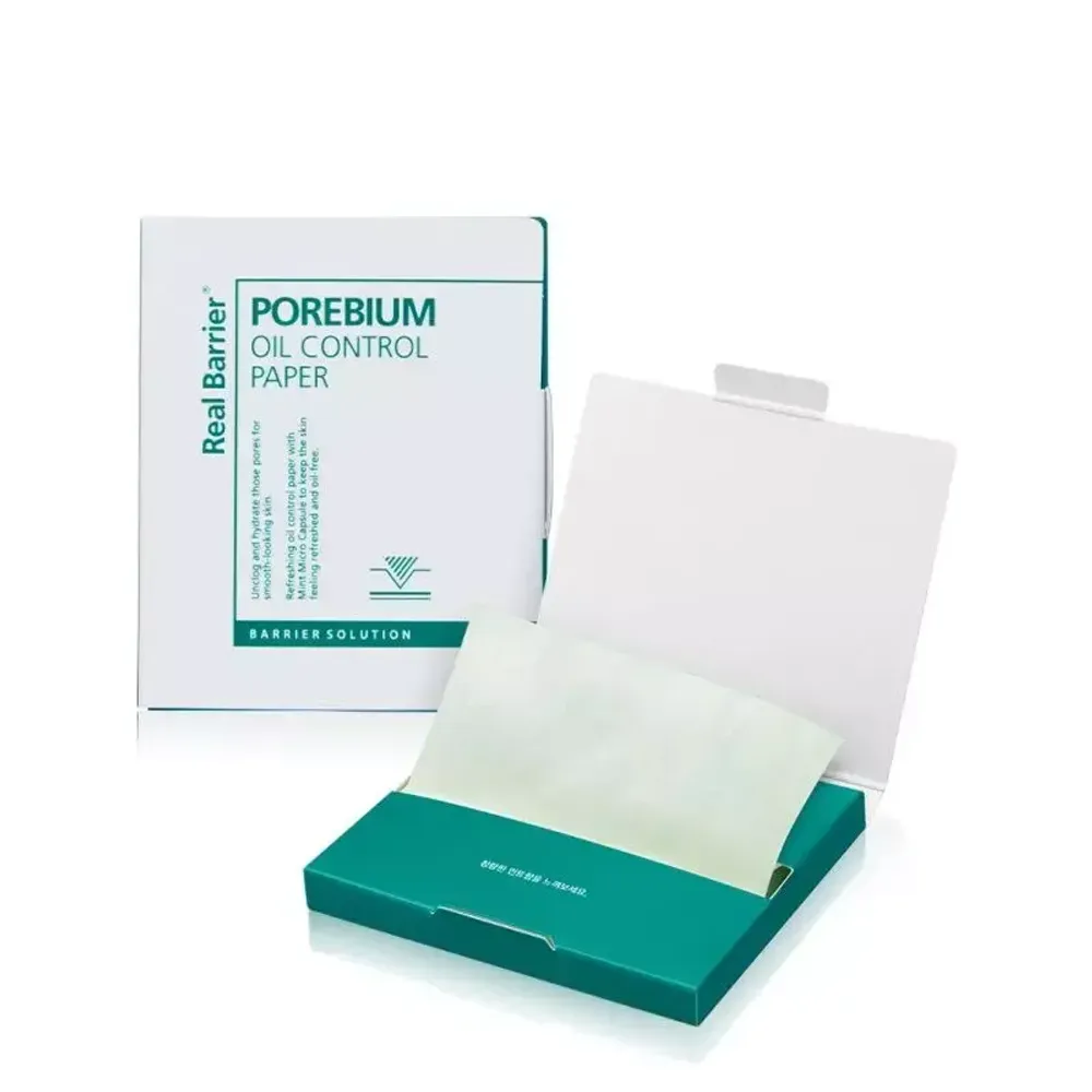 REAL BARRIER  Матирующие салфетки от жирного блеска с мятой Real Barrier Porebium Oil Control Paper 70 шт.