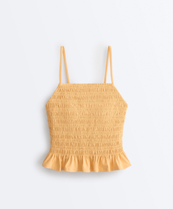 Oysho Топ Comfortlux со сборкой, горчично-желтый