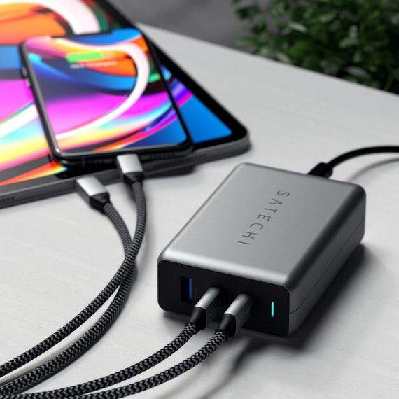 Сетевое зарядное устройство Satechi Compact Charger 2хUSB-C 100W + USB-A 12W GaN (ST-TC100GM-EU) Space Gray