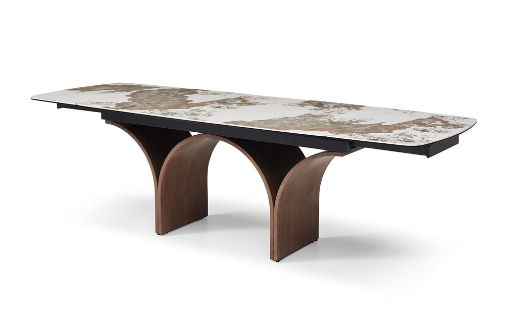 Стол DT2341 (180-260) белая глянцевая керамика/орех