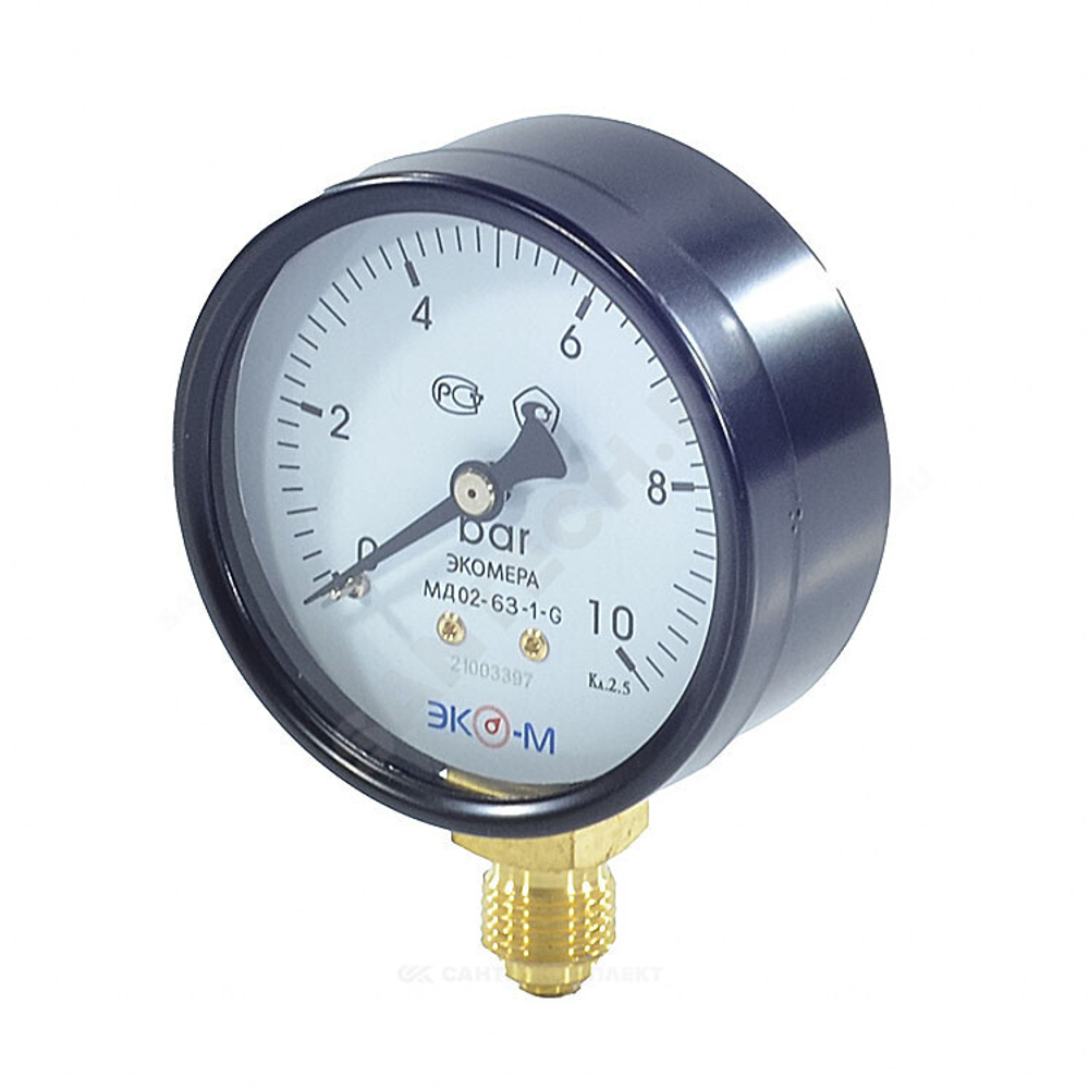 Манометр МД02 радиальный Дк63мм 0-0,6 МПа кл.2,5 G1/4" ЭКОМЕРА МД02-63-G-0,6МПа-РИ