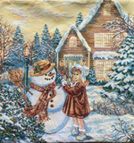Наволочка гобеленовая декоративная для интерьерной подушки Девочка и Снеговик 47*47