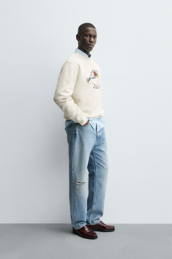 ZARA ТОЛСТОВКА С ВЫШИВКОЙ «КРОЛИК», ЖЕЛТОВАТО-БЕЛЫЙ