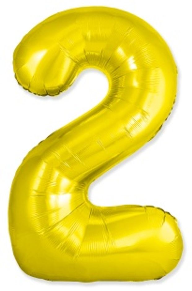 F Шар (40''/102 см) Цифра, 2 Slim, Золото (БГ-60)