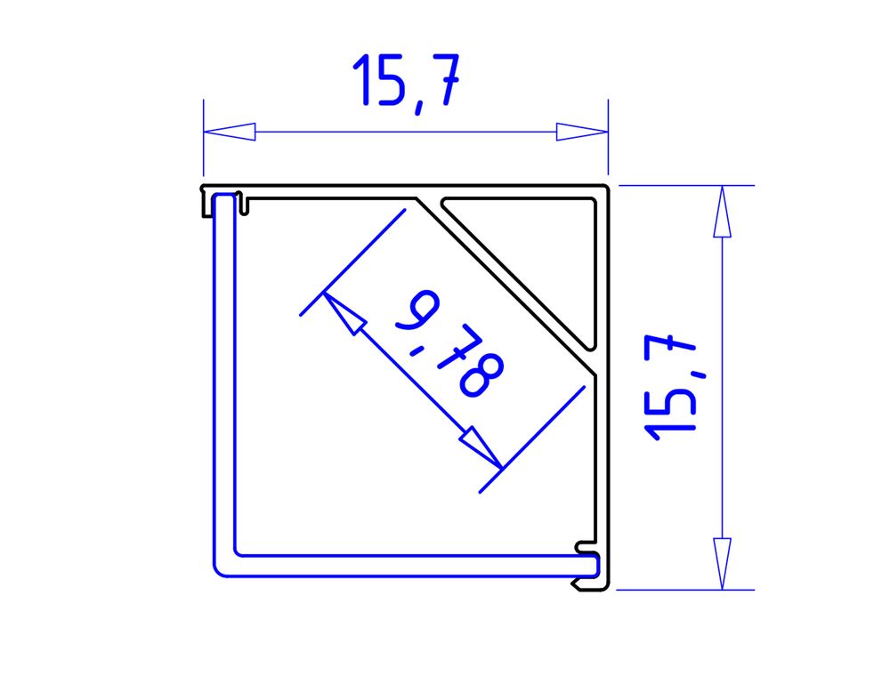 Ambrella Алюминиевый профиль угловой квадратный 15.7*15.7 для светодиодной ленты до 9,78мм Alum Profile GP2150AL