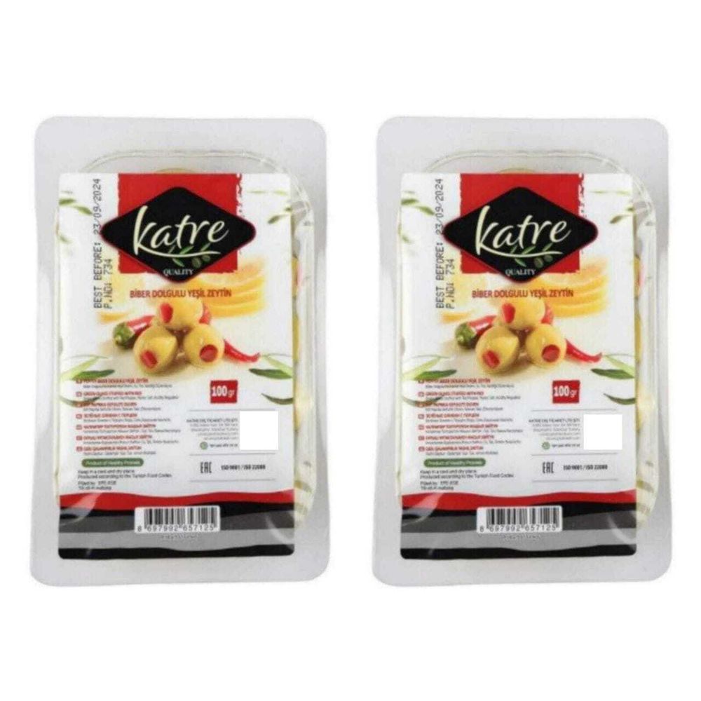 Оливки зеленые Katre Biber фаршированные перцем 100 г