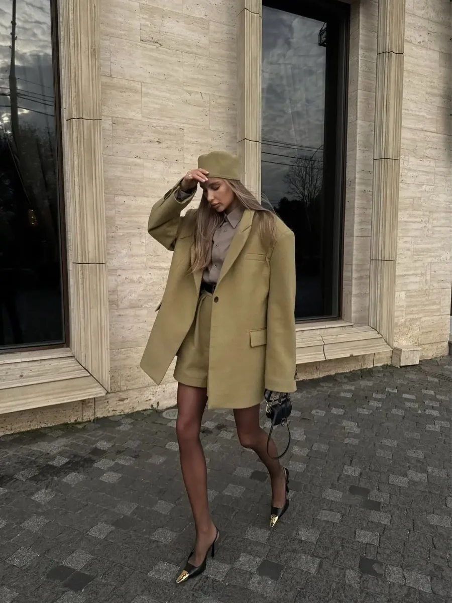 Пиджак оверсайз с объемными плечами, Зеленый