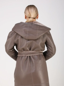 Дубленка зимняя шуба натуральная с капюшоном двухсторонняя