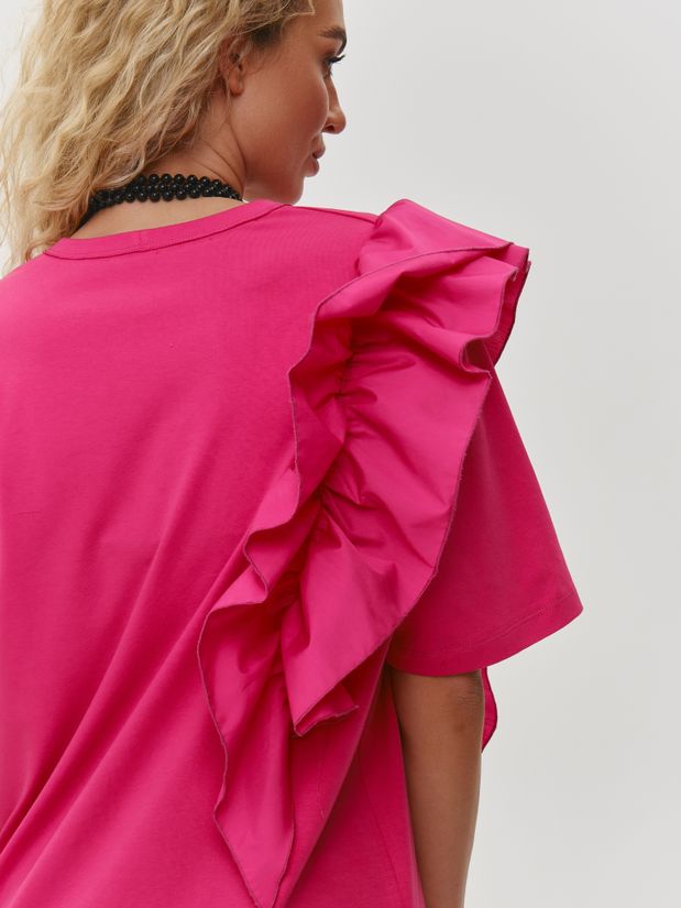 Футболка с воланом, фуксия