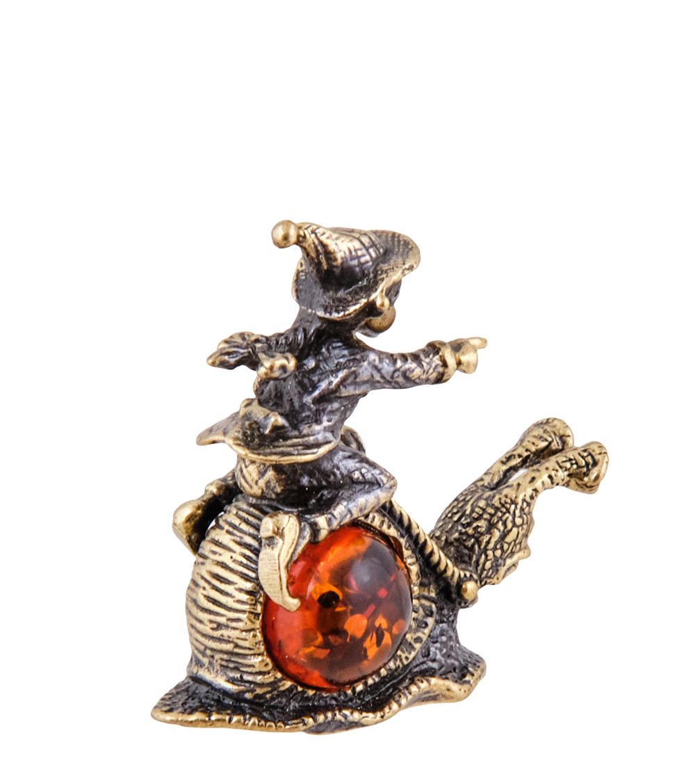 Народные промыслы AM-3652 Фигурка «Гном Бардзуки Раса» (латунь, янтарь)