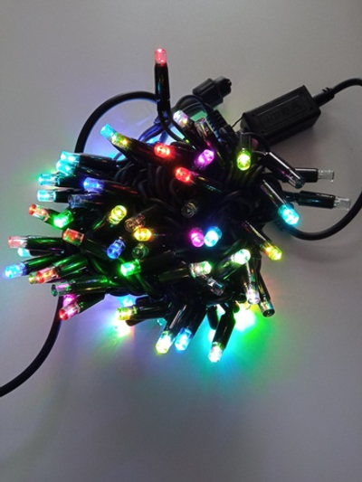 Светодиодная гирлянда "Хамелеон" 10м / 100LED RGB морозостойкая. Провод черный. Без силового шнура.