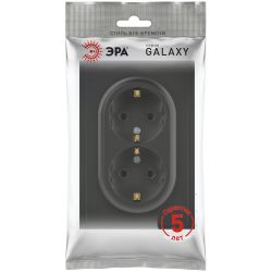 Розетка ЭРА Galaxy 15-2105-05 с заземлением двойная 2X2P+E Schuko со шторками IP20 16А-250В антрацит | Эра Galaxy