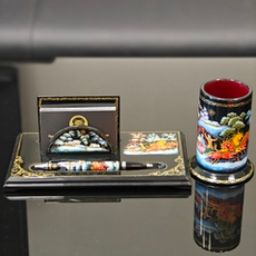 Набор письменный настольный с ручной росписью Палех "Тройка"