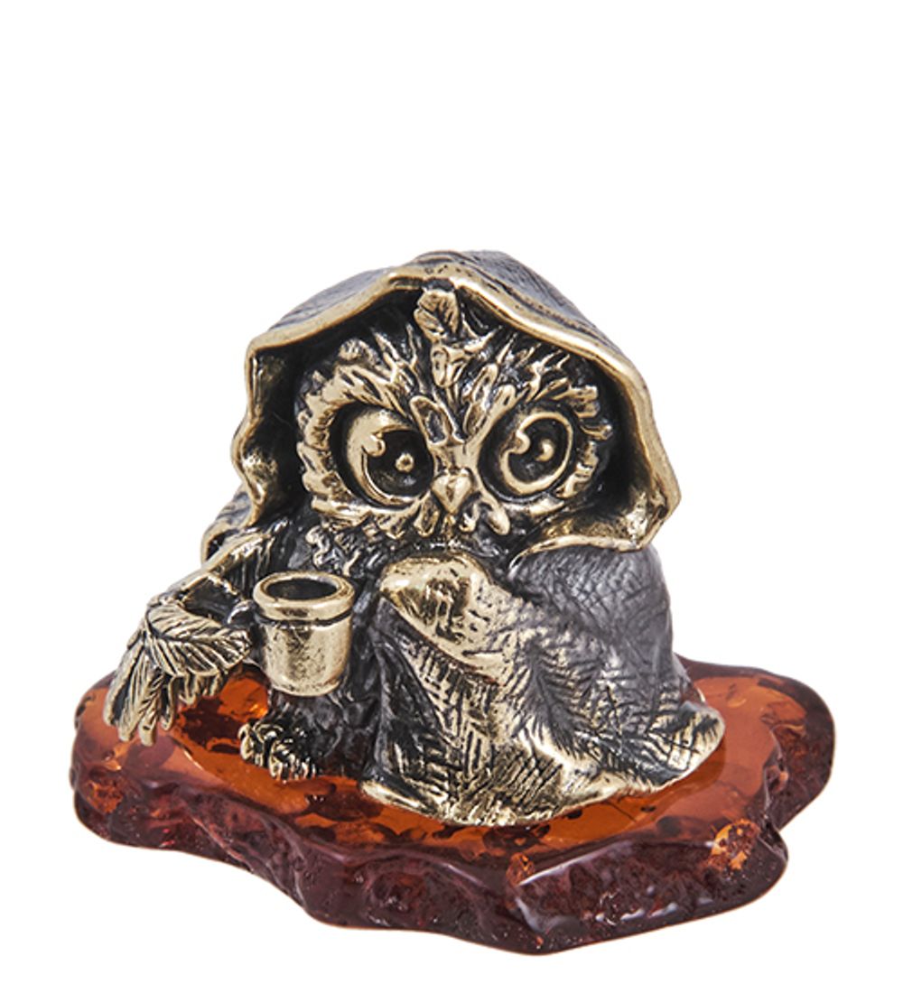 Народные промыслы AM-4021 Фигурка «Птица Сова Мерзляка» (латунь, янтарь)